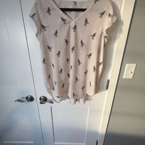 LOFT Ivory Bird Pattern Blouse